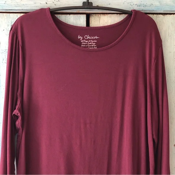 Chico’s round neck long-sleeve knit tee in eggplant, wear alone or under… - Picture 2 of 7